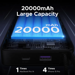 Banco de Energía Portátil de 67W y 20000mAh con Cable Integrado, Carga Rápida PD para Teléfonos Inteligentes, Tabletas y Laptops, Paquete de Baterías PB550/PB556 PB550/PB55 - Product Image 6
