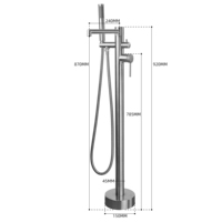Robinet de baignoire cascade sur pied en acier inoxydable sans plomb à poignée unique, fixation au sol, vente directe usine