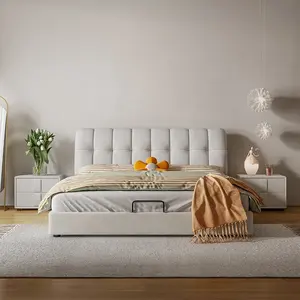 Doppelbett Rahmen Betten mit Lagerung Schlafzimmer Set Möbel Grau Luxus Italienisches Design Leder Kopfteil King Size Queen Size Holz