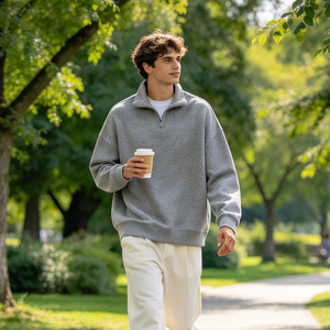 Nouveau modèle Automne Sweat-shirt Homme Streetwear Col Montant Demi-Zip Tricoté Oversize avec Logo Personnalisé - Product Image 4
