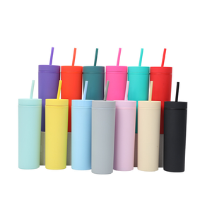 In plastica Color pastello opaco con coperchi 16oz bicchieri a doppia parete colorati bicchieri in acrilico con cannucce tazze carine - Product Image 4
