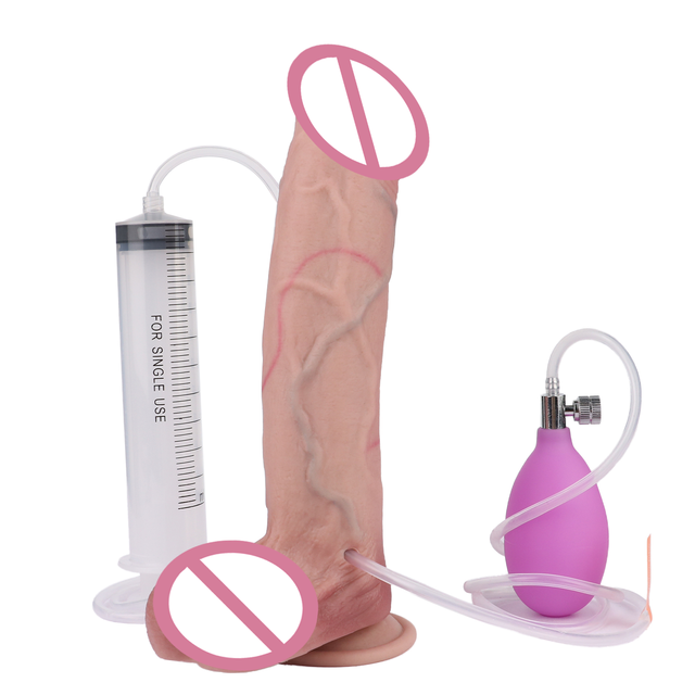 SXXY 9.45'' Silicone Inflatable Ejaculation Dildo Ultra Large Inflatable Squirting Anal Plug With Sucker for Women Men Adult
