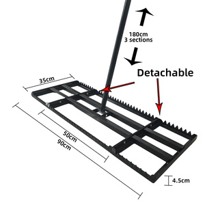 Râteau de nivellement de pelouse détachable en 3 sections VERTAK-A, niveleur de terre et de graines en acier double face avec bord dentelé - Product Image 3