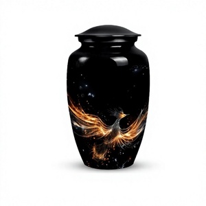 Urna grande de aluminio para adultos de cremación de pájaros Fénix para cenizas humanas, urna funeraria negra de tamaño completo con tapa y bolsa gratis - Product Image 1