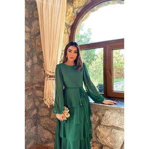 ชุดเดรสชีฟองสีมรกตทรงเอไลน์เอวธรรมชาติผ้าบางระบายเป็นชั้นๆ ชุดราตรี - Product Image 4