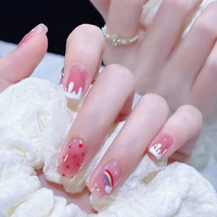 Faux ongles à presser motif pois arc-en-ciel frais, mignons, printemps-été, détachables, pour étudiants, femmes, kit de manucure et nail art