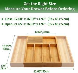 Divided Compartment Organizer Bamboo Kitchen <b>Drawer</b> Organizer Expandable <b>Drawer</b> <b>Divider</b> for <b>Drawer</b> - Product Image 2