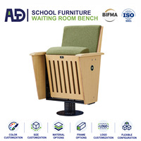 Tablette d'écriture pliable, siège de cinéma en tissu et mousse, accoudoir fixe, base métallique, mobilier pour salle de cinéma, salle de conférence, école