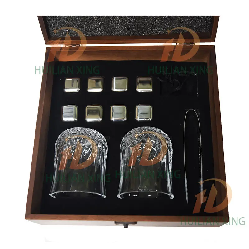 Atacado 304 Aço Inoxidável Balas Reutilizáveis Whisky Vinho Ice Cube Coolers Pedras Gift Sets Para Whisky