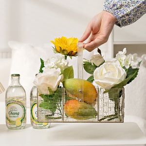 Transparent Gold Powder Picnic Basket 24.5x12.4x21.5 Portable Storage Basket For Fruit Snacks Flowers - Product Image 1