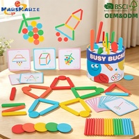 Jeu éducatif Montessori en bois : Puzzle de formes et de couleurs 4-en-1 avec seau d'activités et 20 cartes double face à construire soi-même