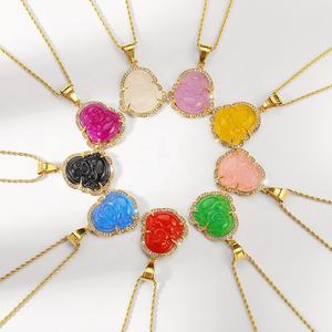 Collier pendentif <span class=keywords><strong>bouddha</strong></span> Maitreya incrusté de cristaux de Zircon brillants pour femmes, amulette porte-bonheur, bijoux porte-bonheur - Product Image 1