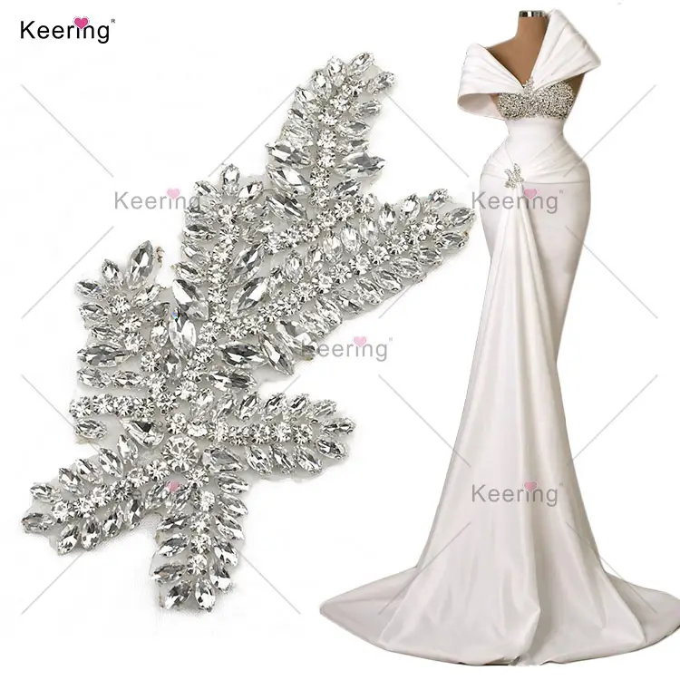 WRA-1037 Keering A Class Crystal Cloth Bling Rhinestone Iron-On Neckline Hot Fix Applique For Dress