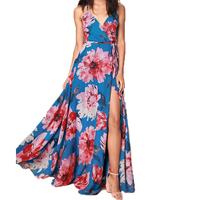 Longue robe à fleurs en mousseline de soie 2022, bretelles Spaghetti, col en v, imprimé floral, portefeuille, maxi, décontractée, élégante pour femmes, plage, été, vente en gros