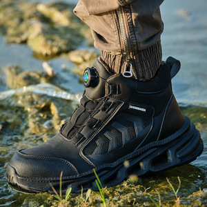 Shengbada Men's Steel Toe Safety Boots High Top Anti Slip Work Shoes Construction Industry Black - Product Image 1