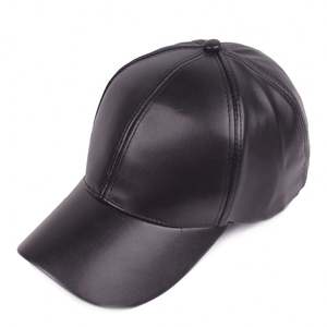 Wholesale Blank Custom PU 6 Panel <b>Baseball</b> <b>Cap</b>,Mens <b>Black</b> Solid Leather BaseballBall <b>Cap</b> Leather Hat - Product Image 1
