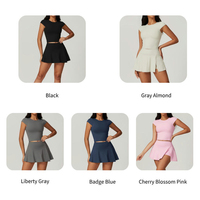 Ensemble de jupe de tennis pour femme, ensemble de sport, vêtements de sport, vêtements de course à pied, haut court à manches courtes en gros, short de sécurité intérieur