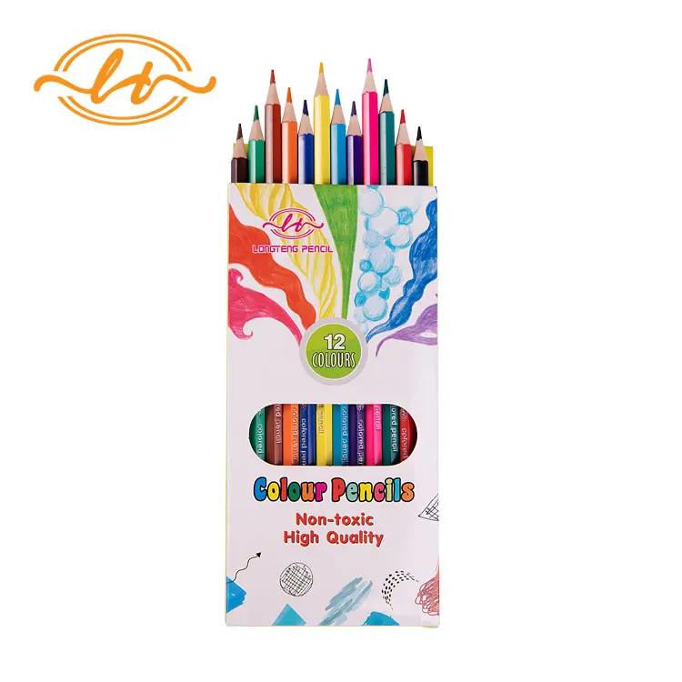 Wholesale price Eco-friendly wood free plastic color pencil 12/24/36/48pcs pencil with customized color box