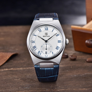 Montre à quartz analogique pour homme Benyar, boîtier en alliage de 12 mm, boucle en acier inoxydable, bracelet en cuir, étanche, calendrier, aiguilles antiques de 40 mm - Product Image 2