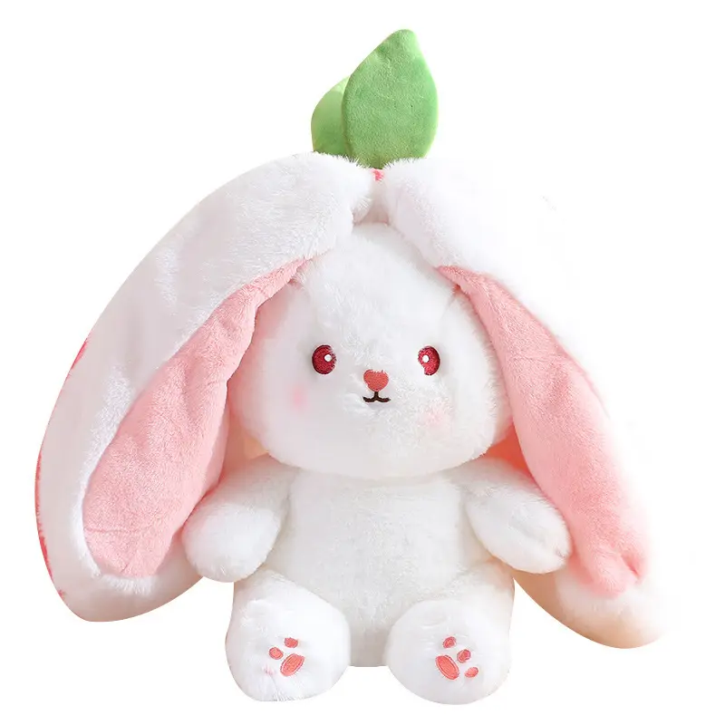 2 in 1 Umkehrbare Karotte Erdbeere Hase Kissen Klapplanges Ohr Kaninchen gefüllte Tiere Plüschie-Puppe