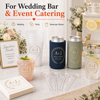 Ensemble de vaisselle jetable personnalisé en plastique pour mariage : gobelets givrés, serviettes, agitateurs et refroidisseurs de canettes pour la restauration événementielle