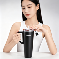 Gobelet isotherme en acier inoxydable simple, personnalisable, avec poignée ergonomique, pour café glacé, utilisation en camping, brosse de nettoyage incluse