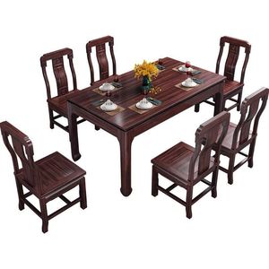 Chinese Style Ebony Solid Wood <b>Dining</b> Table And <b>Chair</b> Set 6 Piece Durable <b>Dining</b> Room Set - Product Image 5