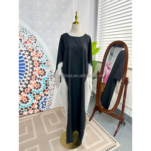 Habib dos tonos deshilachado poliéster Lino Abaya mujeres musulmanas vestido al por mayor ropa musulmana tradicional - Product Image 4