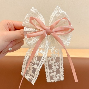 Superbe pince à cheveux en dentelle avec nœud, grande taille 10x15cm, pour frange latérale, pince bec de canard, style ballet, bandeau quotidien - Product Image 2