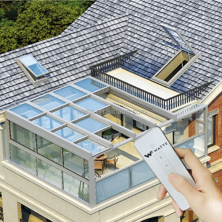 Roof Canopy Cover Electric Retractable Sunbathing Glass Skylight Terrace Glass Hot Sell to Europe Awnings 5+5 Glass