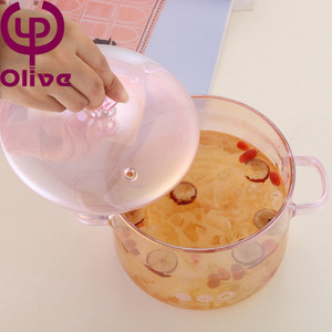 Couvercle de <span class=keywords><strong>pot</strong></span> de soupe binaural rose à double poignée à haute teneur en borosilicate pour gaz/électrique/céramique pour usage domestique ensemble de deux casseroles pour - Product Image 2