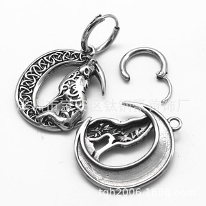 Boucles d'oreilles pendantes yunnique en acier titane, motif loup et lune, bijoux de fête, longues boucles d'oreilles - Product Image 4