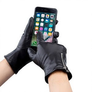 Gants unisexes en cuir de mouton noir de qualité supérieure, à doigts entiers, avec fermeture éclair, pour le cyclisme hivernal, confortables pour la conduite - Product Image 4