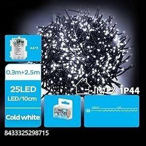 Ghirlanda di luci tipo petardo a batterie 3AA, colore bianco ghiaccio, 2,5 m, ideale per decorazioni in feste e ambienti festosi. - Product Image 1