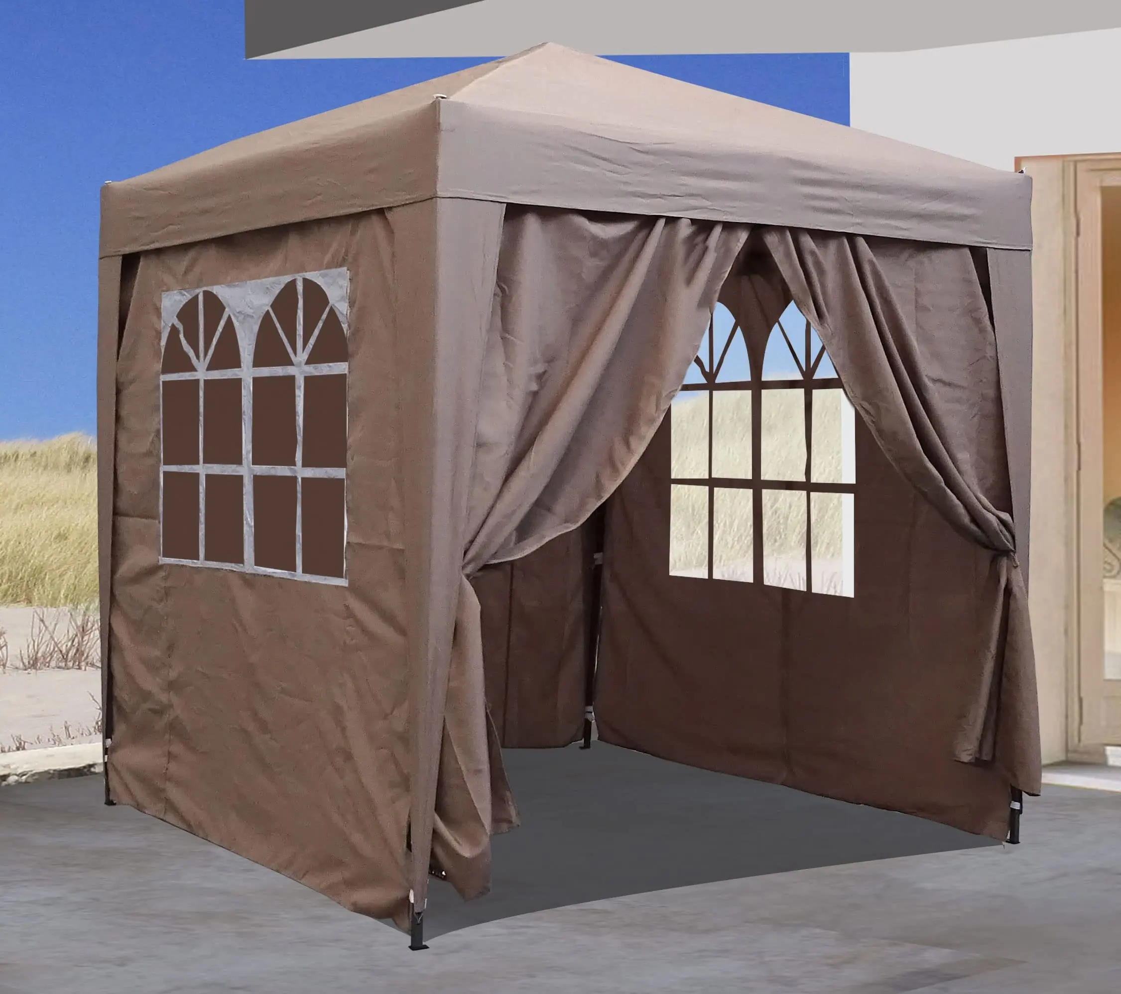 Tenda Berkemah Luar Ruangan, Patio Instan Penampungan Matahari dengan Dinding Samping, 2X2M Pameran Dagang Dilipat Gazebo Kanopi Tenda