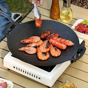 Plaque de cuisson ronde en fonte <span class=keywords><strong>pour</strong></span> barbecue coréen, <span class=keywords><strong>antiadhésive</strong></span>, à épaisseur multiple, vente chaude, avec double poignée - Product Image 3