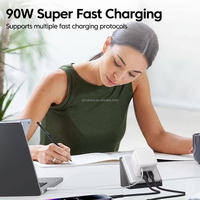 Chargeur rapide USB-C 90W avec prise EU US UK, chargeur rapide pour téléphone portable USB Type C 90W avec câble USB C rétractable