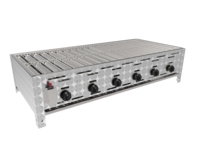 Barbecue à gaz moderne d'extérieur en acier inoxydable, 6 brûleurs au propane, 22 kW, sécurité flamme, surface de cuisson de 4 m, allumage piézoélectrique, bouton de commande