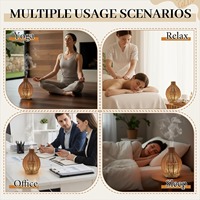 Diffuseur d'huiles essentielles avec 2 modes de diffusion, design en rotin, alimenté par USB, mini humidificateur d'air 80 ml, diffuseur d'aromathérapie avec lumière chaude