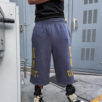 Pantalon Capri Homme en Coton Épais Lavé, Imprimé DTG, Effet Vieilli, Coupe Ample, Short Long Streetwear Personnalisé