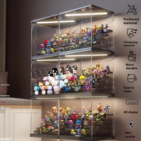 Vitrine rectangulaire en acrylique transparent, anti-poussière, durable, éclairée, pour figurines, avec rangement pour blind boxes