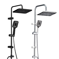 Ensemble colonne de douche carrée polie avec robinet de salle de bain à eau froide et système de robinetterie pour baignoire, pommeau de douche effet pluie