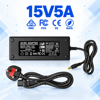Adaptateur secteur de bureau 75W 15V 5A avec prise UK, conforme RoHS, pour machine de karaoké et commutateur PoE, vente en gros sur mesure