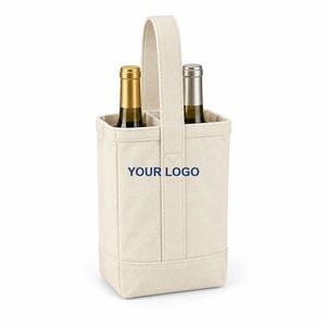 Sac fourre-tout pour 2 bouteilles de vin en toile avec séparateur 18x9x35cm 12oz, sac cadeau personnalisé avec logo sérigraphié pour cave à vin, fêtes et événements en gros - Product Image 5