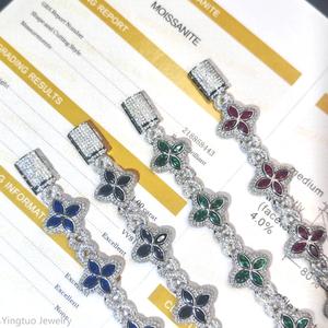 Luxury Hip Hop Jewelry Colorful Moissanite Iced Out S925 Silver Cuban <strong>Clover</strong> <strong>Bracelet</strong> - Product Image 5