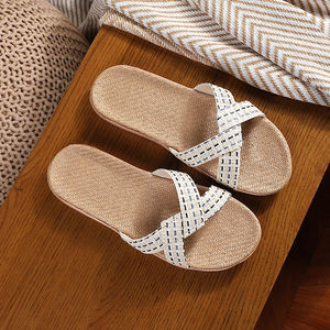 Nouvelles pantoufles d'intérieur tendance pour femmes, légères, en tissu <span class=keywords><strong>Lafi</strong></span> Grass, dessus en tissu, pantoufles d'été pour femmes, EVA antidérapant, respirant, recyclable - Product Image 5