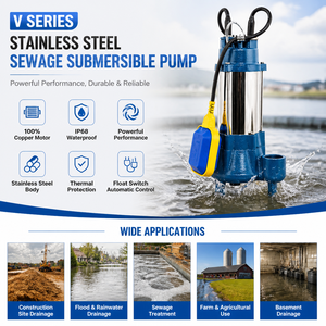 Bomba Sumergible de Acero Inoxidable Tipo V para Aguas Residuales, Corte de Agua, Baja Potencia, Diámetro de Perforación Pequeño, Dragado de Arena y Lodo, con Interruptor de Flotador - Product Image 1