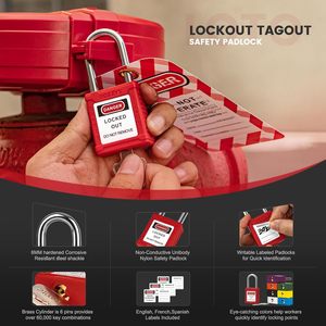 <span class=keywords><strong>Candado</strong></span> de Seguridad de Plástico <span class=keywords><strong>Rojo</strong></span> Impermeable Personalizado de 38 mm, Listo para Enviar, para Bloqueo de Equipos Industriales con Llave Maestra - Product Image 6