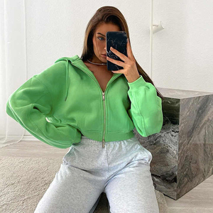 Custom Solid Plain Women's Long Sleeve Sweatshirt Oversize Cotton <b>Zip</b> <b>up</b> <b>Hoodie</b> for Women - Product Image 3