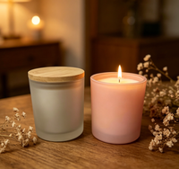 Bocaux en verre givré personnalisés pour bougies, 7oz/10oz/14oz, avec impression sérigraphiée, couvercle en bois, pour promotion et artisanat